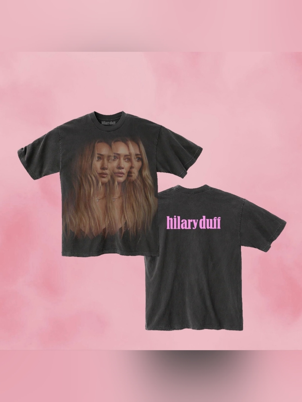 Hilary Duff Graphic Band Tee with Pink Logo